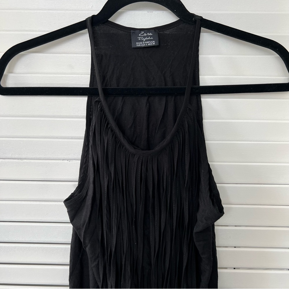 Zara Fringe black sleeveless top